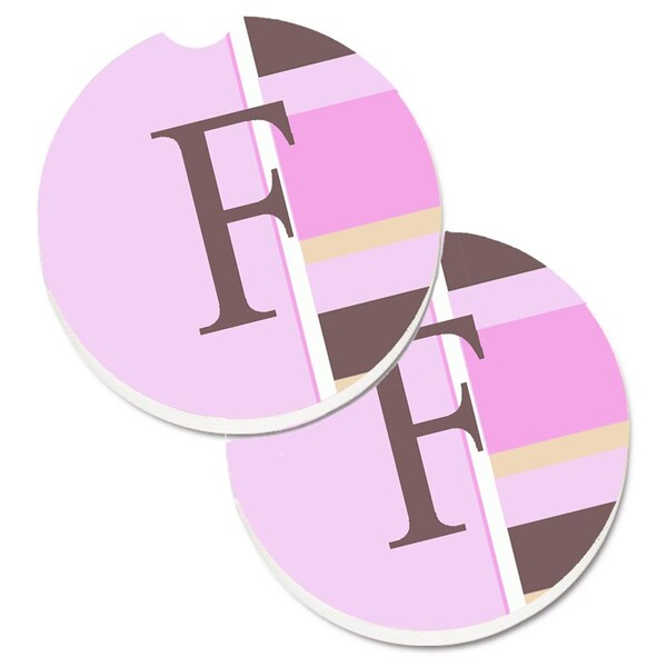 Carolines Treasures Letter F Initial Monogram Pink Stripes Cup Holder Car Coaster, 2PK CJ1005-FCARC - main